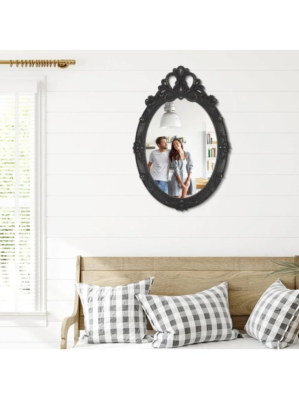 Vintage Black Oval Wall Mirror - 24